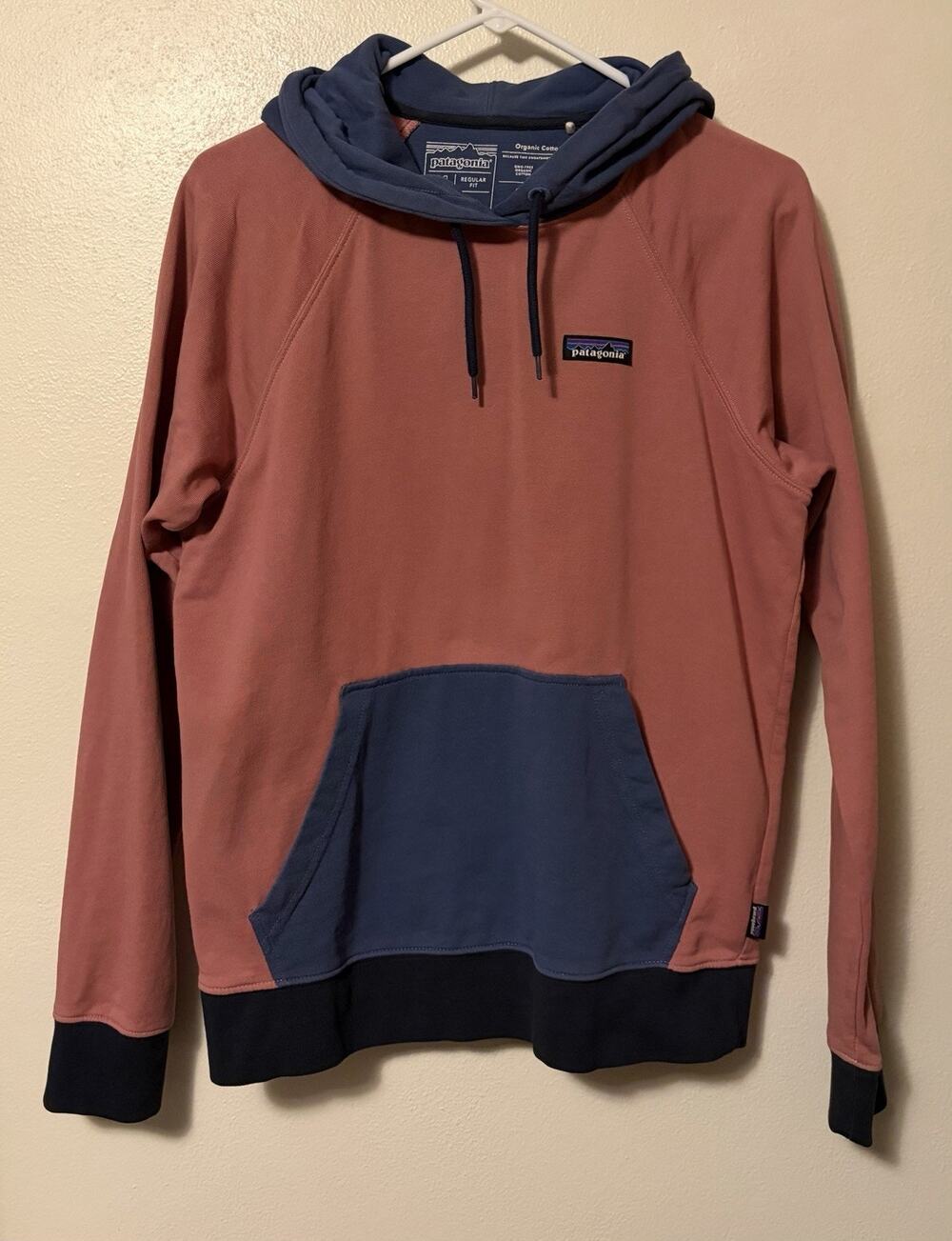 Patagonia Hoodie Womens Medium P-6 Label Organic Cotton Hoody Pullover Pink Blue